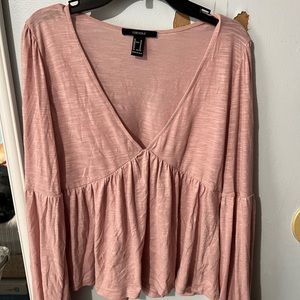 Pink Plugging V Neck Long Sleeve